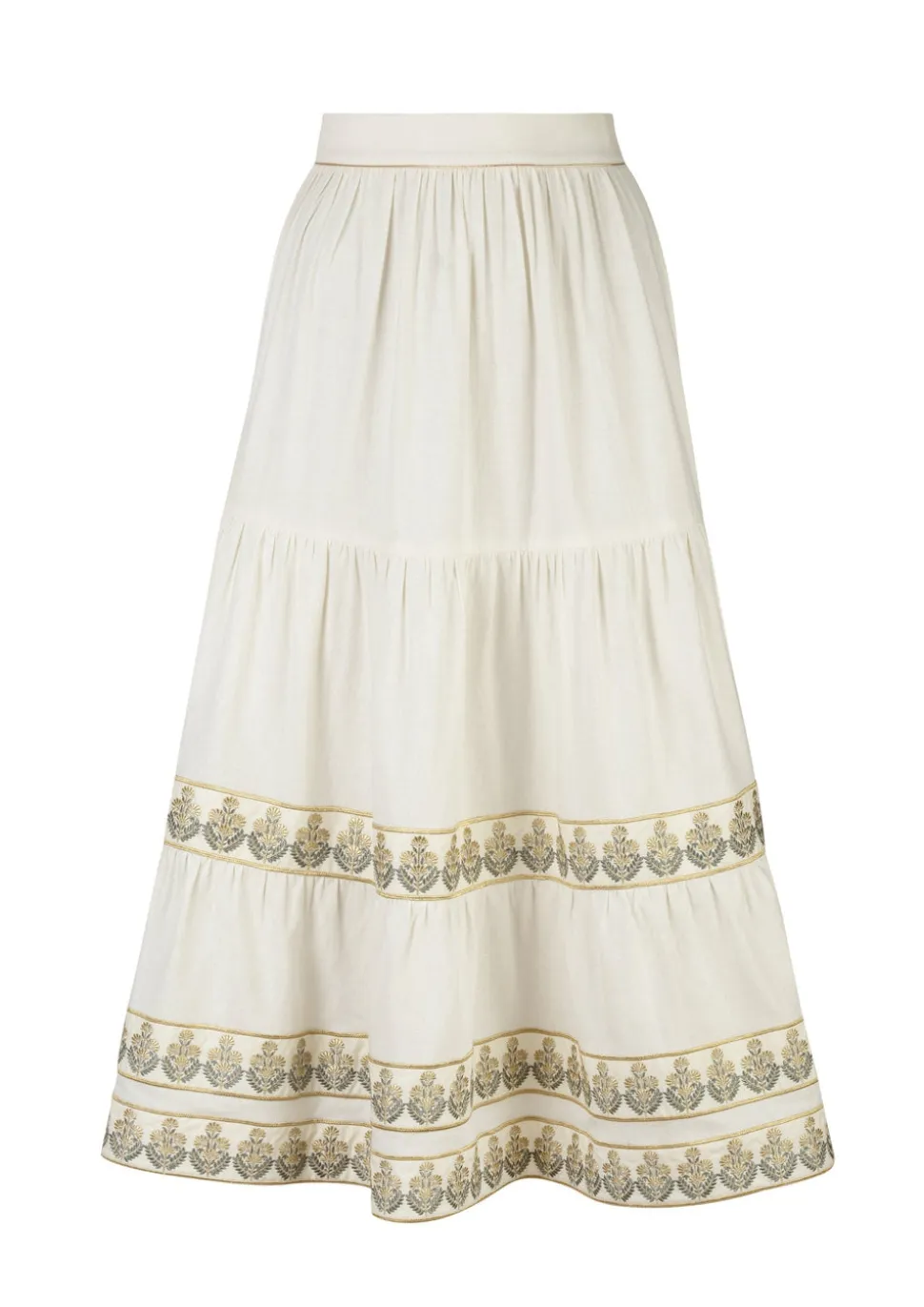 Parya Ruffle Skirt in Ivory & Green