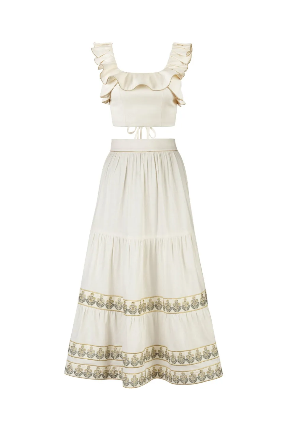 Parya Ruffle Skirt in Ivory & Green