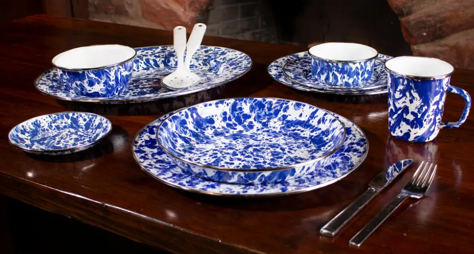 Pasta Plates in Cobalt Swirl, Set of 4