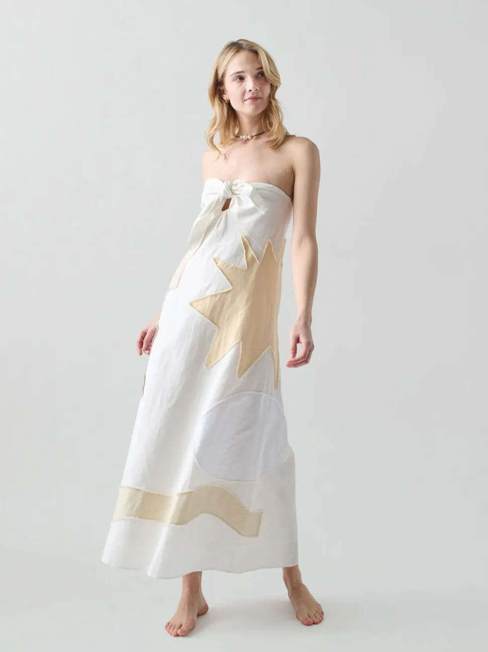 Patmos Tie Dress in Cream Multi