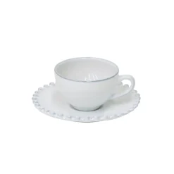 Pearl Collection Coffee Cups & Saucers in White, Set of 6