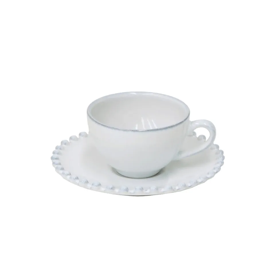 Pearl Collection Coffee Cups & Saucers in White, Set of 6