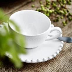 Pearl Collection Coffee Cups & Saucers in White, Set of 6