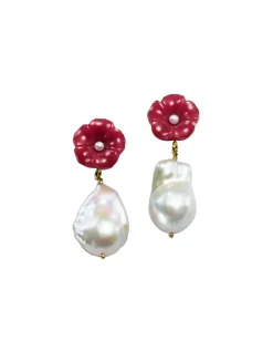 Pearl Drop Earrings in Fuchsia