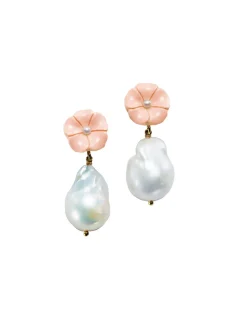 Pearl Drop Earrings in Pink