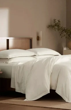 Percale Hemmed Duvet Set in Cream