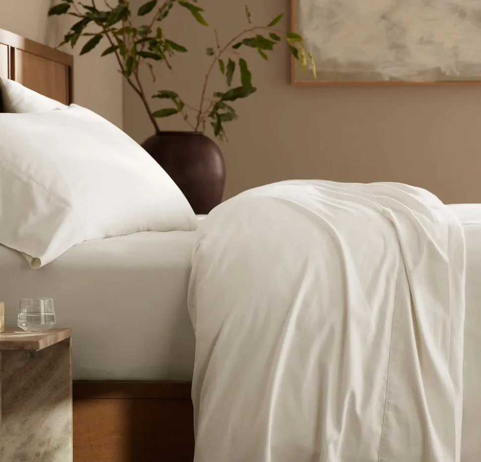 Percale Hemmed Sheet Set in Cream