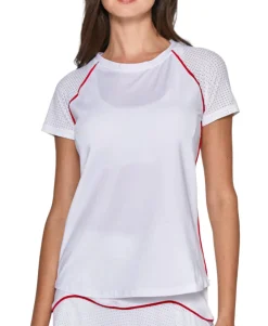 Performance Short Sleeve Tee in White with Red Trim
