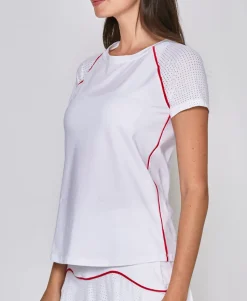 Performance Short Sleeve Tee in White with Red Trim