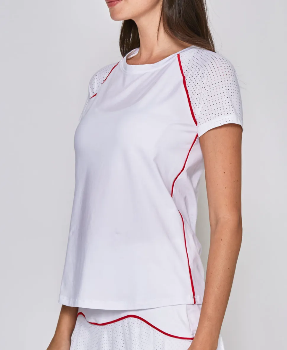 Performance Short Sleeve Tee in White with Red Trim