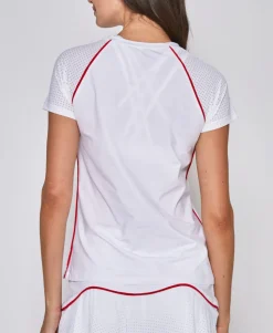 Performance Short Sleeve Tee in White with Red Trim
