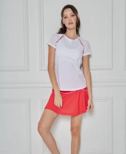 Performance Short Sleeve Tee in White with Red Trim