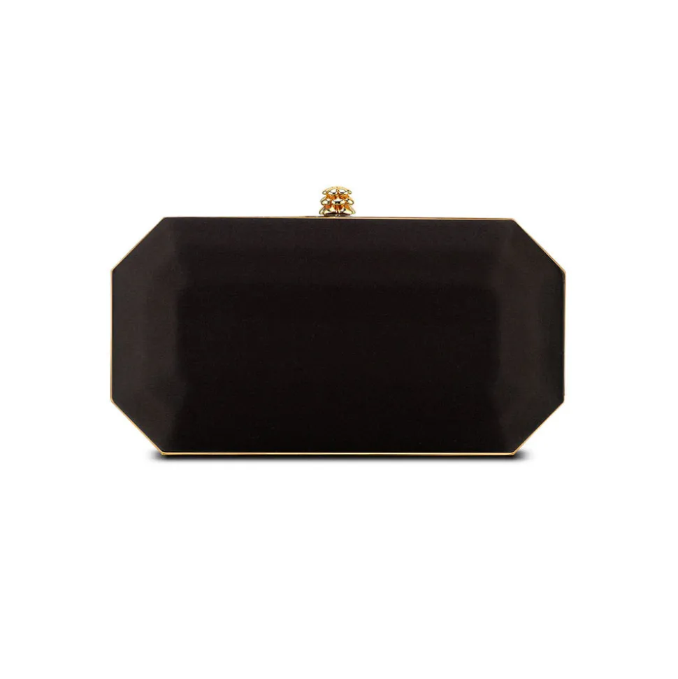 Perry Clutch in Black Diamond Satin