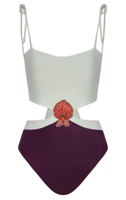 Pestana Embroidered One Piece in Purple & Ivory