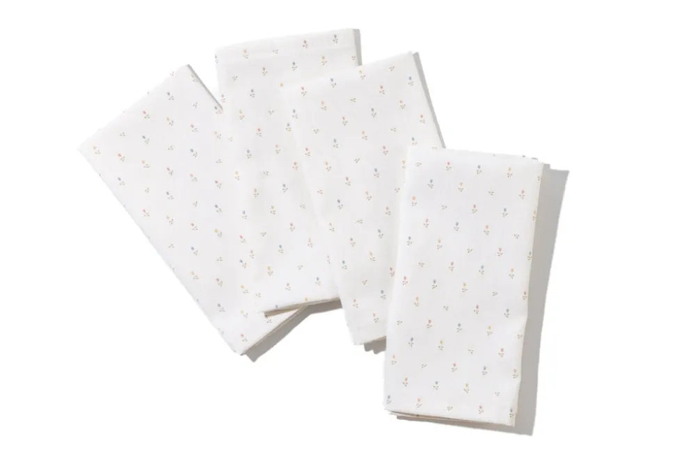 Petite Flower Garden Napkins in White, Set of 4
