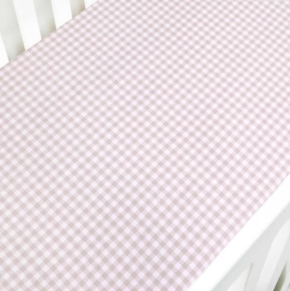 Picnic Gingham Crib Sheet in Beige