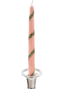 Pink Garland and Berry Hand-Painted Taper Candles, Set of Two