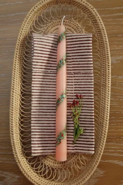 Pink Garland and Berry Hand-Painted Taper Candles, Set of Two