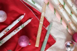 Pink Garland and Berry Hand-Painted Taper Candles, Set of Two