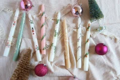 Pink Garland and Berry Hand-Painted Taper Candles, Set of Two