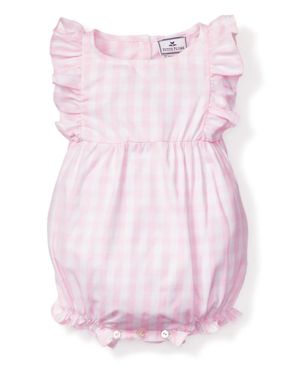 Pink Gingham Ruffled Romper