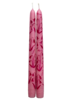 Pink Lily of the Valley Hand-Painted Taper Candles, Set of Two