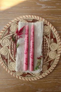 Pink Lily of the Valley Hand-Painted Taper Candles, Set of Two