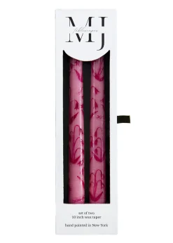 Pink Lily of the Valley Hand-Painted Taper Candles, Set of Two