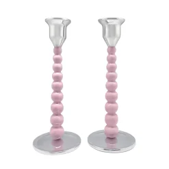 Pink Pearled Candlestick Set