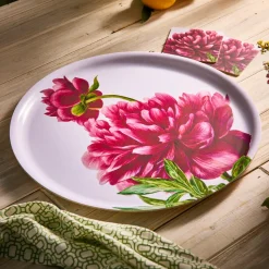 Pink Peony Large Round Birchwood Tray