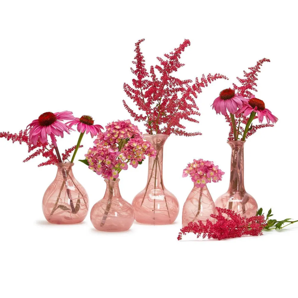 Pink Set of 5 Decorative Bottle / Vases with White Swirl