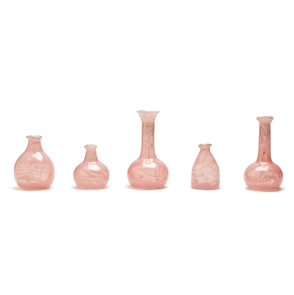 Pink Set of 5 Decorative Bottle / Vases with White Swirl