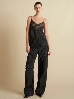 Pinstripe Camisole with Lace Inlay in Navy