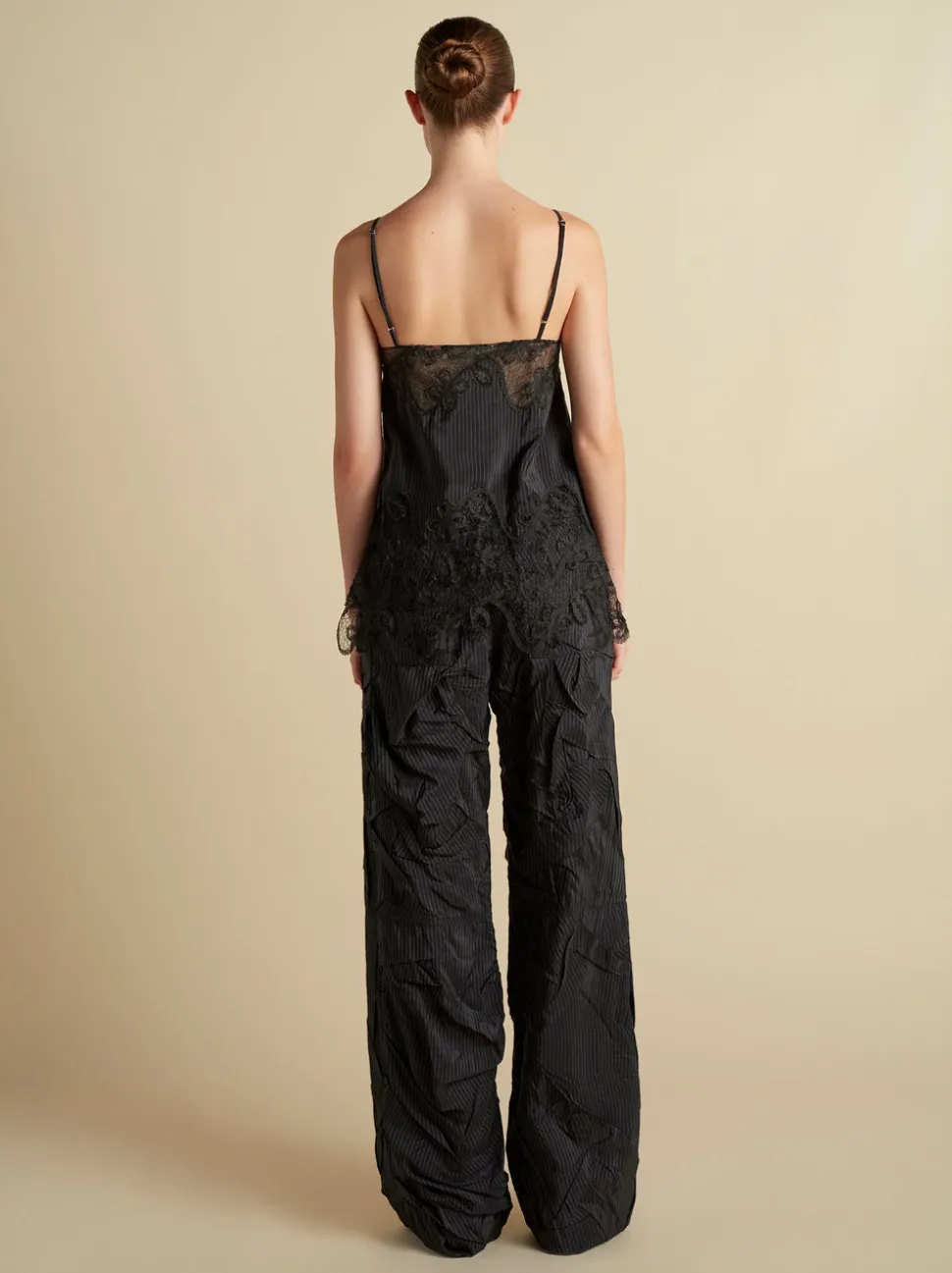 Pinstripe Camisole with Lace Inlay in Navy