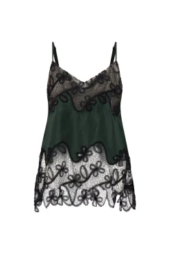 Pinstripe Camisole with Lace Inlay in Pine