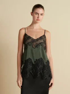 Pinstripe Camisole with Lace Inlay in Pine
