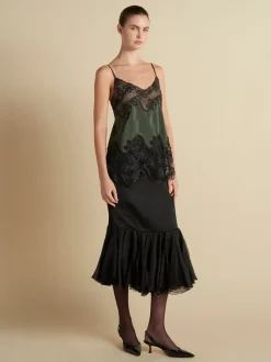Pinstripe Camisole with Lace Inlay in Pine