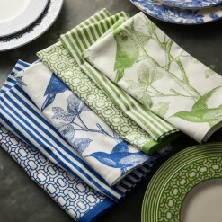 Pinstripe Dinner Napkins in Green, Set of 4