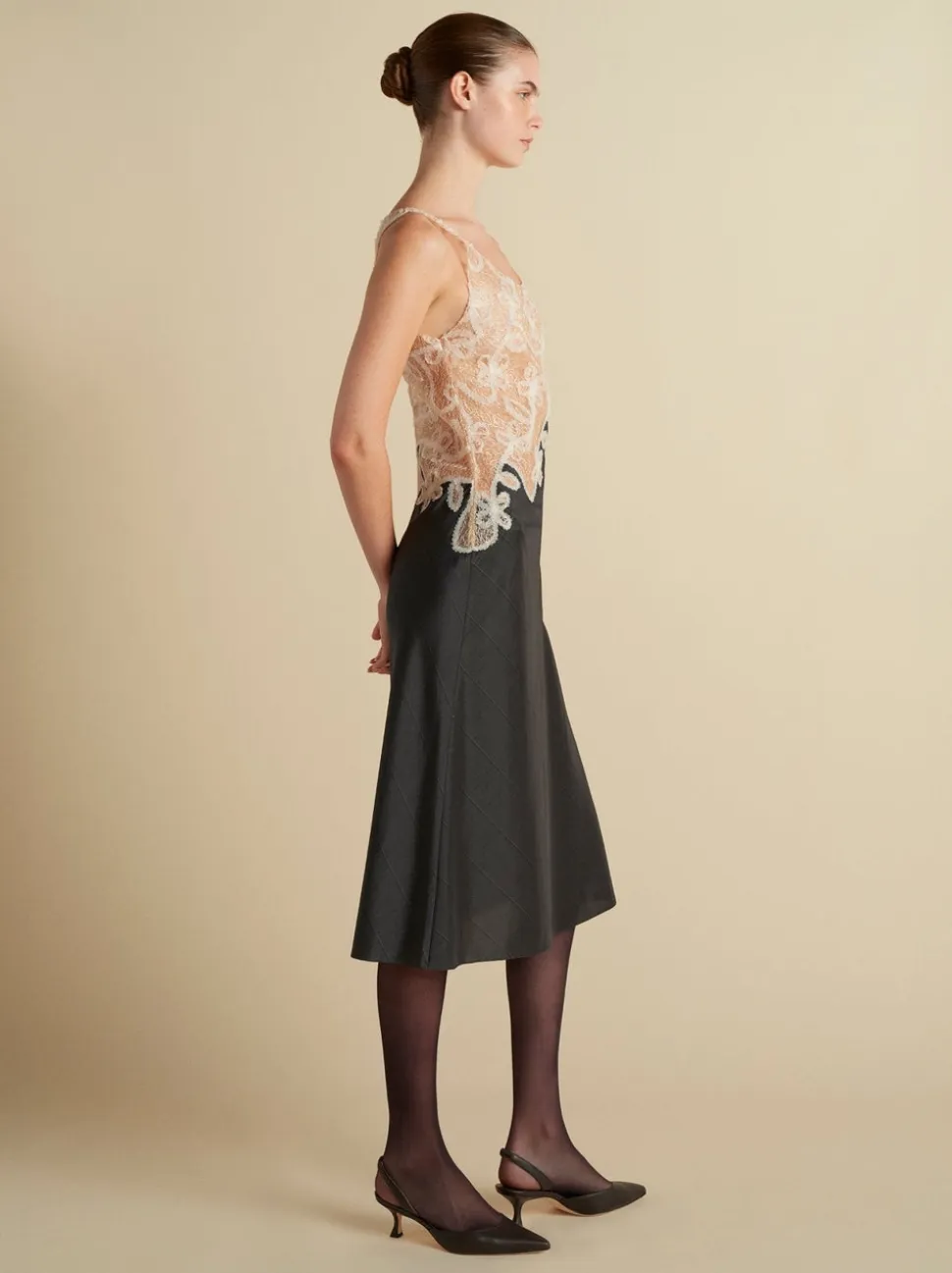 Pinstripe Dress with Lace Encrustation in Black