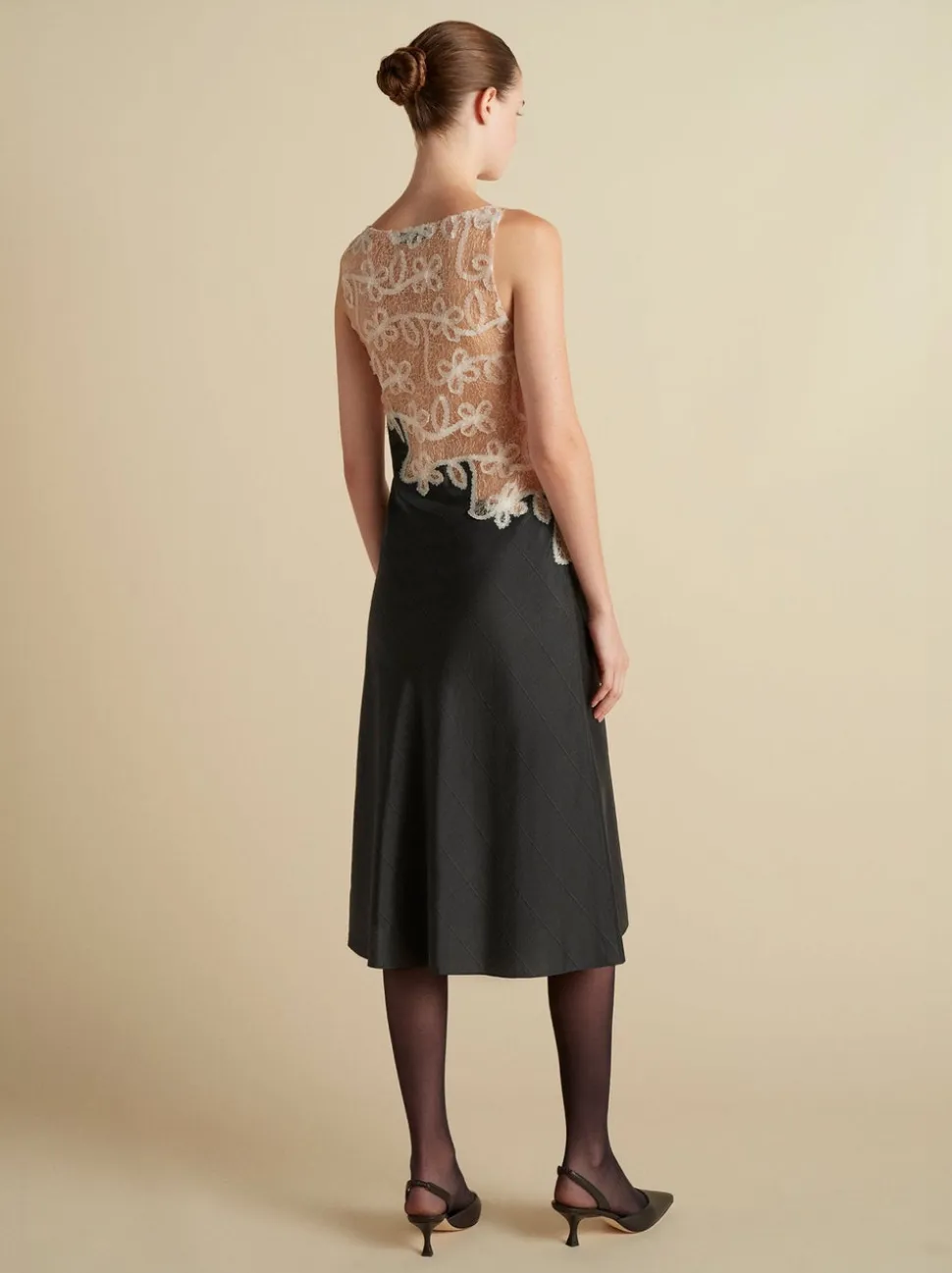Pinstripe Dress with Lace Encrustation in Black