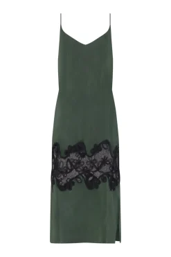 Pinstripe Slipdress with Lace Inlay in Pine