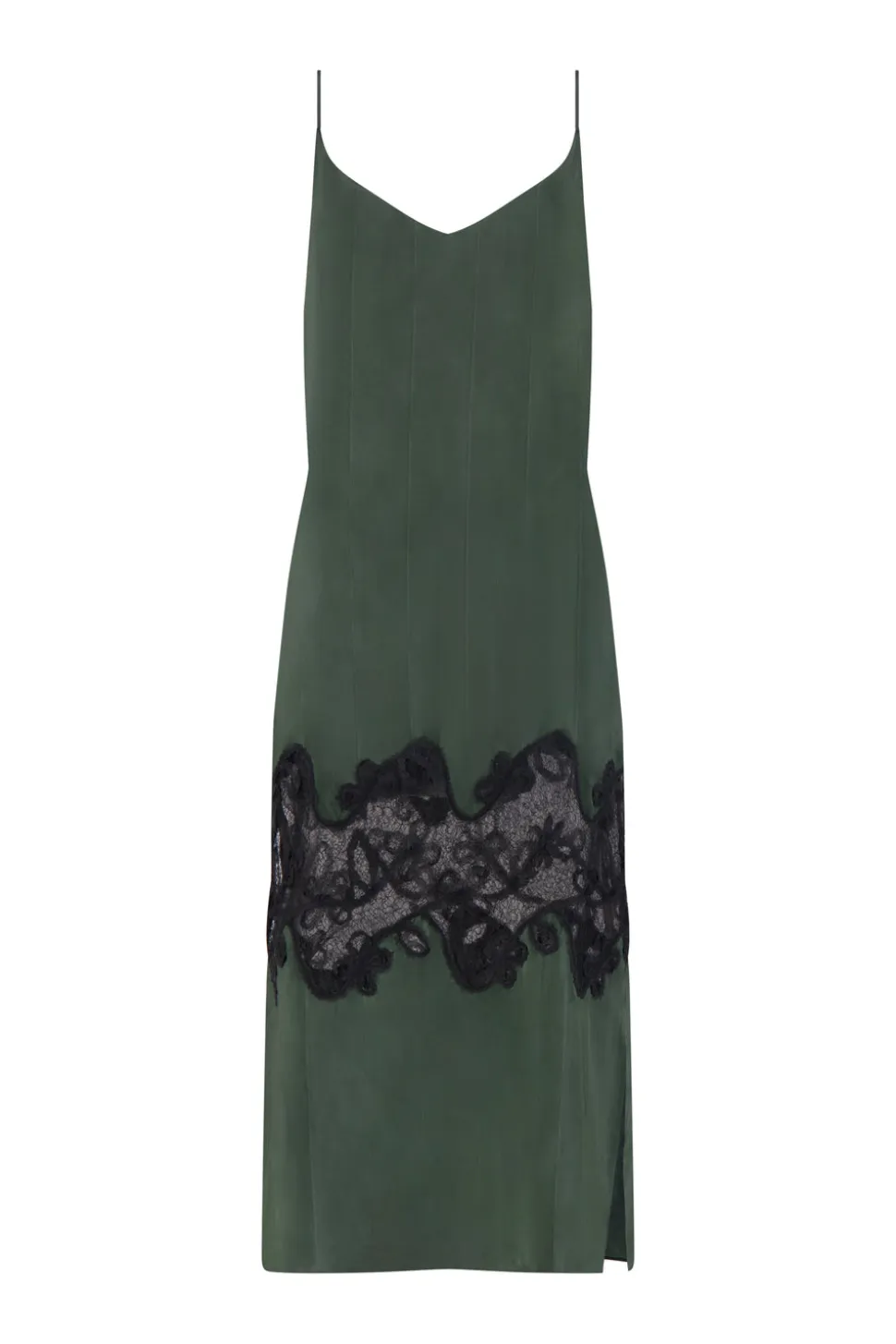Pinstripe Slipdress with Lace Inlay in Pine