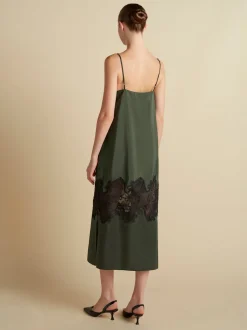 Pinstripe Slipdress with Lace Inlay in Pine