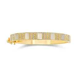 Pinstripe Strength Diamond Bangle Bracelet with Mother of Pearl Inlay
