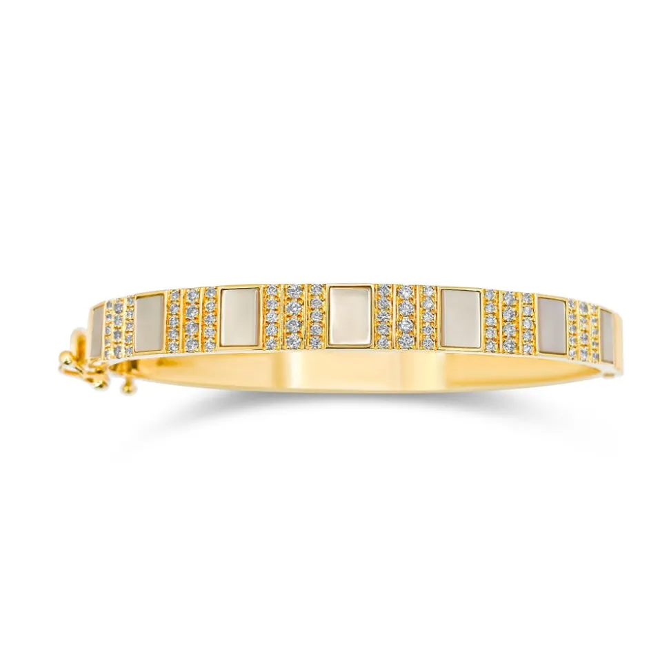 Pinstripe Strength Diamond Bangle Bracelet with Mother of Pearl Inlay