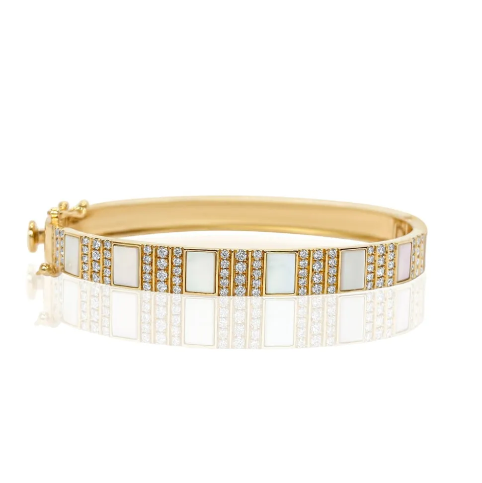 Pinstripe Strength Diamond Bangle Bracelet with Mother of Pearl Inlay