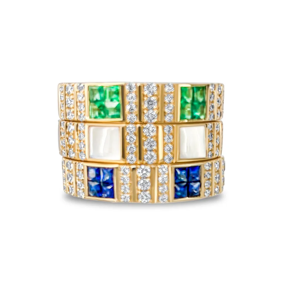 Pinstripe Strength Diamond Cigar Band Ring with Mother of Pearl