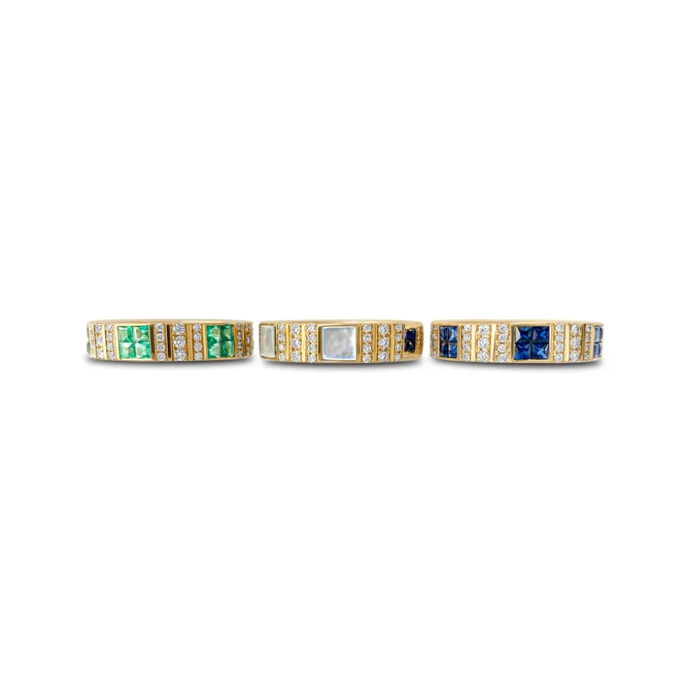 Pinstripe Strength Diamond Cigar Band Ring with Mother of Pearl