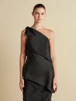 Pinstripe Triangle Draped Top in Black