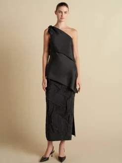 Pinstripe Triangle Draped Top in Black
